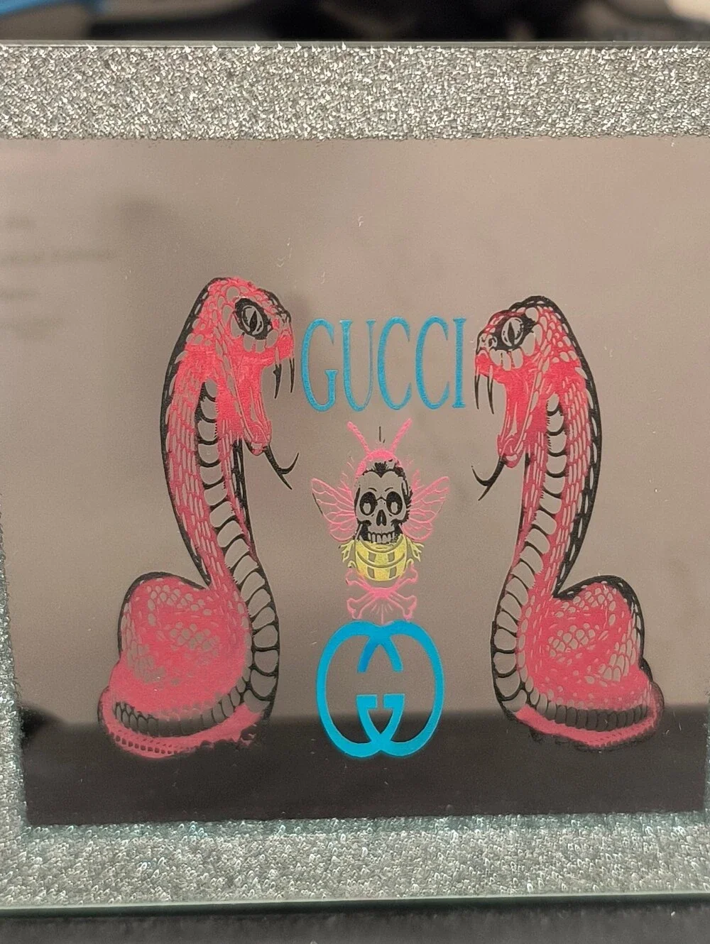 Luxury Pink Snake Logo Wall Desk Mirror